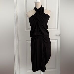 Balenciaga Black Wrap Crepe Halter Dress